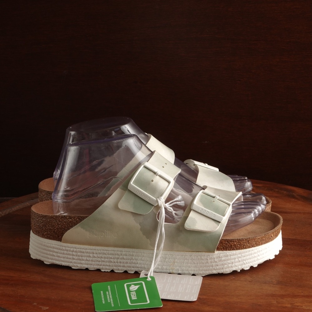 Birkenstock Papillio Arizona Sandal WMS SZ EU 38 US 7 Green White Platform Vegan